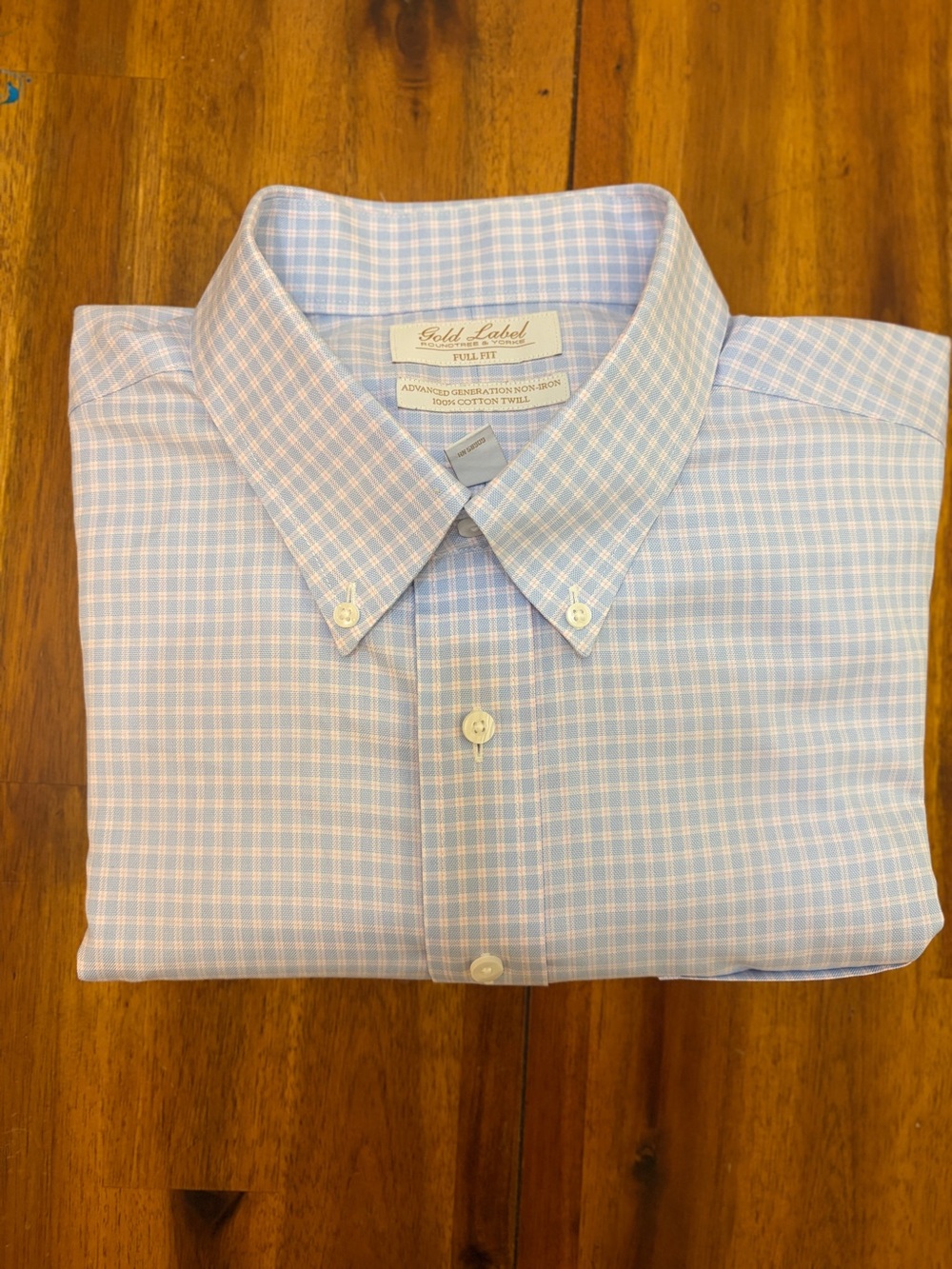 Light Blue Checked Button-Down Shirt gold label 17.5 33 Roundtree and York